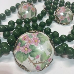 Vintage Hand Painted Roses Round Porcelain Brooch